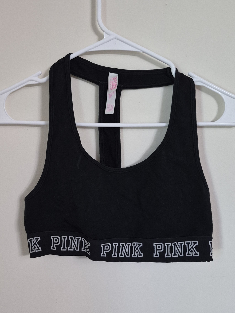 PINK Victoria's Secret Black Sports Bra with Pink Logo Tag Size Small